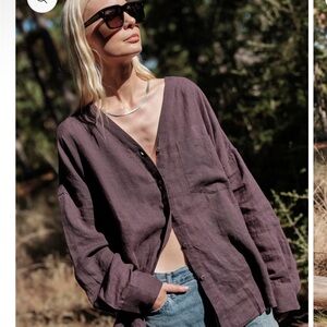 MAMÉNE | high quality linen button up top in raisin size 1